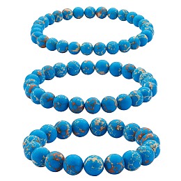 Honeyhandy 3Pcs 3 Size Synthetic Imperial Jasper Round Beaded Stretch Bracelets Set, Gemstone Jewelry for Women, Steel Blue, Inner Diameter: 2-1/8 inch(5.5cm), Beads: 6~10mm, 1Pc/size