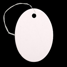 Honeyhandy Oval Blank Hang tag, Jewelry Display Paper Price Tags, with Cotton Cord, White, 26x18.5x0.2mm, Hole: 2mm, 500pcs/bag