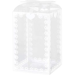 BENECREAT 24PCS 3.5x3.5x5.5 Inch Clear Wedding Favour Boxes with Bowknot Pattern Rectangle PVC Transparent Gift Boxes for Candy Chocolate Valentine Gift Wrapping