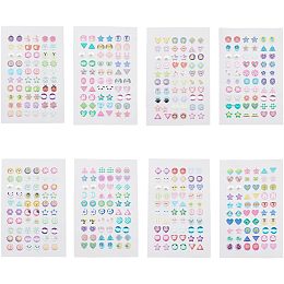 SUPERFINDINGS 8 Styles 3D Gems Earring Stickers Sticky Gems Sparkle Crystal Rhinestone Stickers with Animal Flower Self-Adhesive Sticker for Little Girls Dress up Jewelry Accessories