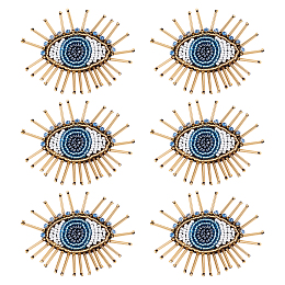 AHANDMAKER 6 Pcs Eye Beaded Patches for Clothes, Blue Evil Eye Sequined Patch Sew on Rhinestone Beaded Applique for Clothes Jackets Jeans Bags