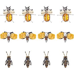 HOBBIESAY 12Pcs 3 Style Bees Rhinestone Beaded Patches Acrylic Crystal Applique Insect Sew On Embroidered Cloth Sticker Fabric Applique for Jeans, Jackets,Scrapbooking DIY Decorative Patches