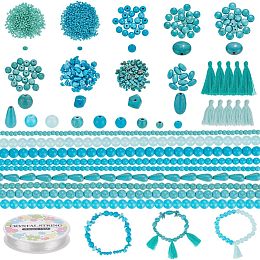 NBEADS Turquoise Beads Kit, Includes Chip/Round/Teardrop/Oval/Flat Round Synthetic Turquoise Howlite Beads Glass Seed Beads Tassels for DIY Bracelet Necklaces Jewelry Making