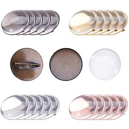 Arricraft 20 Sets Brooch Pins Trays Blank Cabochon Safety Brooch Base Settings, 20pcs 5 Color Round Brooch Tray with 20pcs Glass Cabochon Dome for DIY Jewelry Making