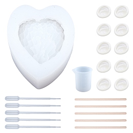 SUNNYCLUE Heart Jewelry Tray Silicone Molds, Resin Casting Molds, For UV Resin, Epoxy Resin Jewelry Making, 100ml Measuring Cup Silicone Glue Tools and Birch Wooden Craft Ice Cream Sticks, Clear, 91x76.5x40mm