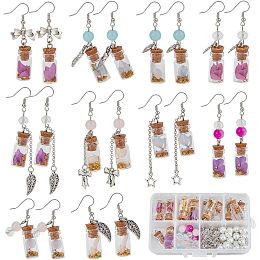 SUNNYCLUE 1 Box 10 Sets Mini Glass Bottle Dangle Earrings Making Kit Lucky Dry Flower Glass Wishing Bottle Charm Glass Bead for Jewelry Making Kits Beginner Starter Adult DIY Dangle Earrings Supplies