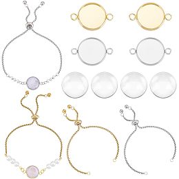 UNICRAFTALE 4 Sets Adjustable Bracelets Making Kit 304 Stainless Steel Cabochon Bracelets Pendants Blank Bracelet Bezel 12cm Single Chain Chain Bracelet with Clear Glass Cabochons for Bracelet Making