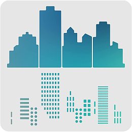 FINGERINSPIRE Cityscape Stencils Template 11.8x11.8inch Plastic City Building Morse Code Drawing Painting Stencils Square Reusable Stencils for Painting on Wood, Floor, Wall and Tile