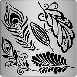 GORGECRAFT 6.3 Inch Metal Feather Stencil Decorative Mandala Stencils Stainless Steel Wall Painting Reusable Templates Journal Tool for Painting, Wood Burning, Pyrography and Engraving