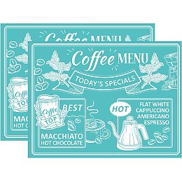 OLYCRAFT 2 Pcs Coffee Silk Screen Stencils "Coffee Menu" Self-Adhesive Silk Screen Printing Stencil Reusable Mesh Transfer for Shop Window, Coffee Shop Decoration - 11x8.7 Inch