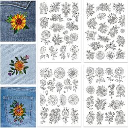 GLOBLELAND 4 Sheets Sunflowers Pattern Water Soluble Embroidery Hand Sewing Stabilizers for Fabric Stitch Practice Embroidery Stickers Wash Away Stabilizers for Embroidery Beginners Lovers