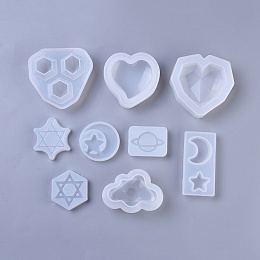 Honeyhandy Silicone Molds, Resin Casting Molds, For UV Resin, Epoxy Resin Jewelry Making, Mixed Shapes, White, 9pcs/set