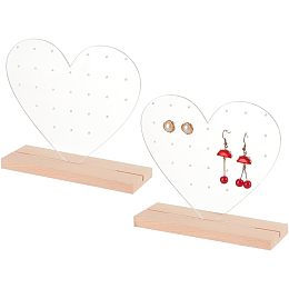 PandaHall Elite 2 Sets Acrylic Earring Organizer, Heart Shaped Earrings Pegboard Holder Stand Clear Earring Storage Board with 28 Holes for Women Dresser Nightstand Countertop Jewelry Organizer