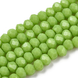 Honeyhandy Opaque Solid Color Glass Beads Strands, Faceted, Rondelle, Olive, 2x1.5mm, Hole: 0.4mm, about 195pcs/strand, 11 inch(28cm)