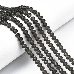 Honeyhandy Glass Beads Strands, Faceted, Rondelle, Gray, 6x5mm, Hole: 1mm, about 85~88pcs/strand, 16.1~16.5 inch(41~42cm)