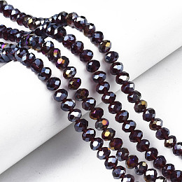 Honeyhandy Electroplate Glass Beads Strands, AB Color Plated, Faceted, Rondelle, Purple, 8x6mm, Hole: 1mm, about 65~68pcs/strand, 15.7~16.1 inch(40~41cm)