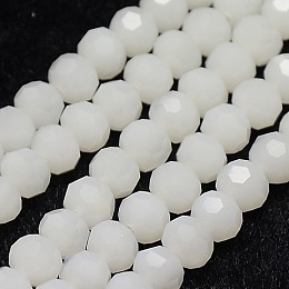 Honeyhandy Imitation Jade Glass Beads Strands, Faceted, Round, White, 4mm, Hole: 1mm, about 98pcs/strand, 13.7 inch