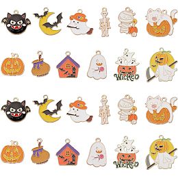 SUNNYCLUE 1 Box 24Pcs 12 Style Halloween Charms Pumpkin Charms Ghost Charms Bulk Autumn Candy Trick or Treat Pumpkin Charm Cat Charm for Jewelry Making Charms DIY Craft Halloween Party Gift Supplies