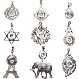 GORGECRAFT 1 Box 9 Style Alloy Hang Snap Pendants Metal Tower Elephant Teardrop Flower Star Heart Mandalas Feather Crystal Choker Charms for Women Men DIY Earring Necklace Jewelry Bracelet Making Gift