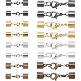 PandaHall Elite 32 Sets Leather Cord End Cap with Lobster Claw Clasps 2 Sizes Endcaps with Clasps Tail Buckle 4 Colors Cord End Cap with Lobster Claw Clasps for Necklace Bracelet Jewelry Craft Making