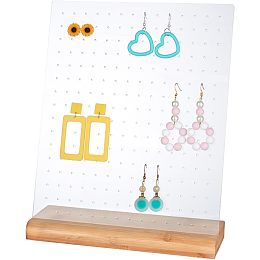 PandaHall Elite 224 Holes Earring Display Stands, Acrylic Earring Holder Stud Earring Organizer Board Earring Display Pegboard with Wooden Base for Earring Selling Retail Display, 8.2x2.7x10inch