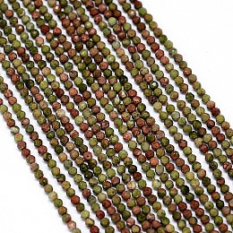 Honeyhandy Natural Unakite Bead Strands, Faceted, Round, 2mm, Hole: 0.5mm, about 170~180pcs/strand, 12.9 inch~13.3 inch(330~340mm)