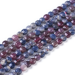 Honeyhandy Natural Red Corundum/Ruby and Sapphire Beads Strands, Faceted, Flat Round, 3.5~4.5x2~2.5mm, Hole: 0.5mm, about 98~107pcs/strand, 15.35 inch(39cm)long