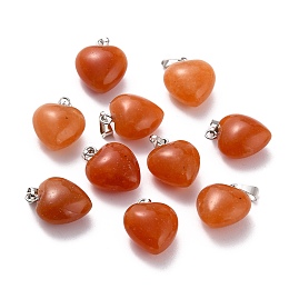 Honeyhandy Natural Red Aventurine Pendants, with Platinum Brass Loops, Heart, 18~19x15~15.5x7.5~10mm, Hole: 6x2.5~3mm