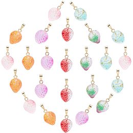 SUPERFINDINGS 60Pcs Two Tone Transparent Spray Painted Glass Pendant 6 Colors 3D Strawberry Charms Strawberry Hanging Ornament with Golden Plated Iron Bails for Jewelry Making