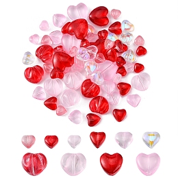 Honeyhandy 80Pcs 13 Style Transparent Spray Painted Glass Beads, Heart, for Valentine's Day, Pink, 6~12x6~12x4~6.5mm, Hole: 0.9~1mm