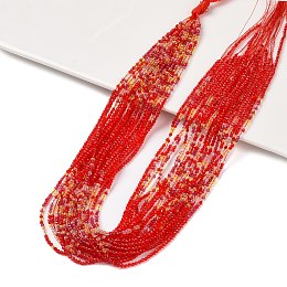 Transparent Gradient Color Glass Beads Strands, Segmented Multi-color Beads, Faceted Round, Red, 2mm, Hole: 0.5mm, about 205pcs/strand, 14.37''(36.5cm)