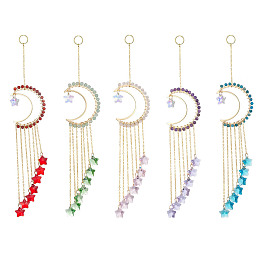 Honeyhandy Natural Gemstone Pendant Decorations, with Glass Beads and 304 Stainless Steel Split Rings, Moon & Star, 233~234mm