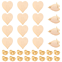 DICOSMETIC 16Pcs Heart Stud Earring Findings Golden Love Ear Stud with 2.5mm Loop Gold Plated Brass Earring Supplies and Ear Nuts for DIY Earring Craft Christmas Birthday Gifts, Pin: 0.5mm