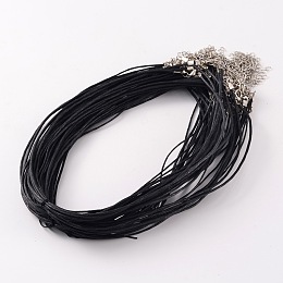 Honeyhandy Mixed Size DIY Waxed Cord Necklace Making, with Iron Lobster Claw Clasps and Extender Chains, Black, 15 inch~18 inch, 0.8~1.5mm