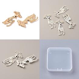 Arricraft 18Pcs 3 Colors Alloy Rhinestone Filigree Joiners, Sika Deer, Mixed Color, 57x27x3.5mm, 6pcs/color