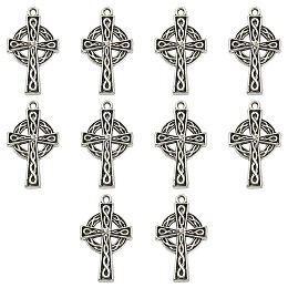 Honeyhandy 10Pcs Irish Tibetan Style Alloy Pendants, Cross, Antique Silver, 29.5x17x2.5mm, Hole: 1.6mm