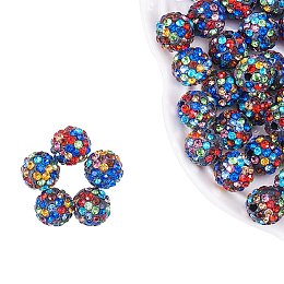 NBEADS 10mm 100pcs Colorful Pave Czech Crystal Rhinestone Disco Ball Clay Spacer Beads, Round Polymer Clay Charms Beads for Shamballa Jewelry Making