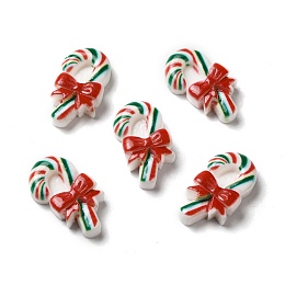 Honeyhandy Christmas Opaque Resin Cabochons, Candy Cane with Bowknot, Red, 23x12.5x5.5mm