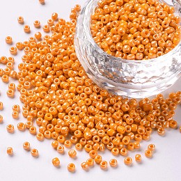 Honeyhandy Glass Seed Beads, Opaque Colors Lustered, Round, Dark Orange, 2mm, Hole: 1mm, about 30000pcs/pound