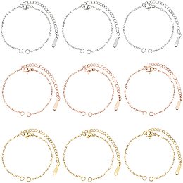 DICOSMETIC 30pcs 3 Colors 12.7-13.4cm Extender Chain Bracelet 201 Stainless Steel Cable Chain Bracelet Adjustable Chain Bracelet with Lobster Clasps for Jeweilry Making,Hole: 1.5mm