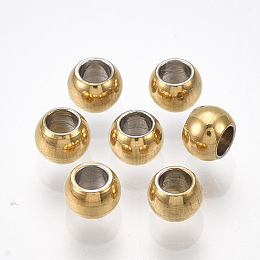 Honeyhandy Vacuum Plating 201 Stainless Steel Beads, Round, Golden, 4x3mm, Hole: 2mm