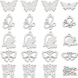 UNICRAFTALE 20pcs 5 Styles Butterfly Pattern Charms Stainless Steel Pendants Small Hole Animal Pendants for Jewelry Making, Stainless Steel Color