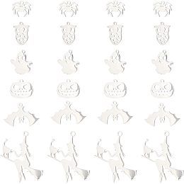 UNICRAFTALE 24pcs 6 Styles 201 and Stainless Steel Pendants for Halloween Owl Pumpkin Jack-O'-Lantern Bat Ghost Spider Witch with Cat Mixed Shape Charms Halloween Theme Pendants for DIY Jewelry