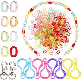 PandaHall Elite 258pcs Oval Acrylic Linking Ring with Lobster Clasps Set, 240pcs 8 Jelly Colors C-Clip Hooks 16pcs Plastic Clasps 2pcs Alloy Swivel Clasp for DIY Purse Eyeglasses Chain Keychain Lanyard