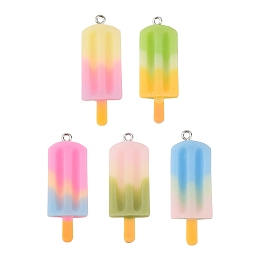 Honeyhandy Rainbow Resin Pendants, with Platinum Tone Iron Loop, Ice Cream, Mixed Color, 41.5x14.5x5.5mm, Hole: 2mm