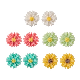 Honeyhandy Resin Flower Stud Earrings, Golden 304 Stainless Steel Jewelry for Women, Mixed Color, 13.5mm, Pin: 0.7mm