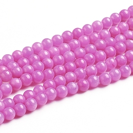 Honeyhandy Natural Mashan Jade Round Beads Strands, Dyed, Magenta, 4mm, Hole: 1mm, about 98pcs/strand, 15.7 inch