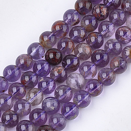 Honeyhandy Natural Purple Lodolite Quartz Beads Strands, Round, 8mm, Hole: 1mm, about 23~25pcs/strand, 7.6 inch