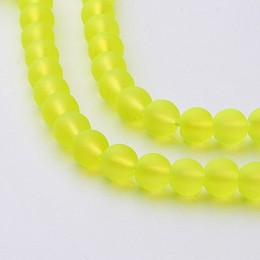 Honeyhandy Transparent Glass Bead Strands, Frosted, Round, Green Yellow, 6mm, Hole: 1.3~1.6mm, about 140pcs/strand, 31.4 inch