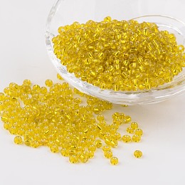 Honeyhandy 8/0 Glass Seed Beads, Silver Lined Round Hole, Round, Yellow, 3mm, Hole: 1mm, about 1097pcs/50g